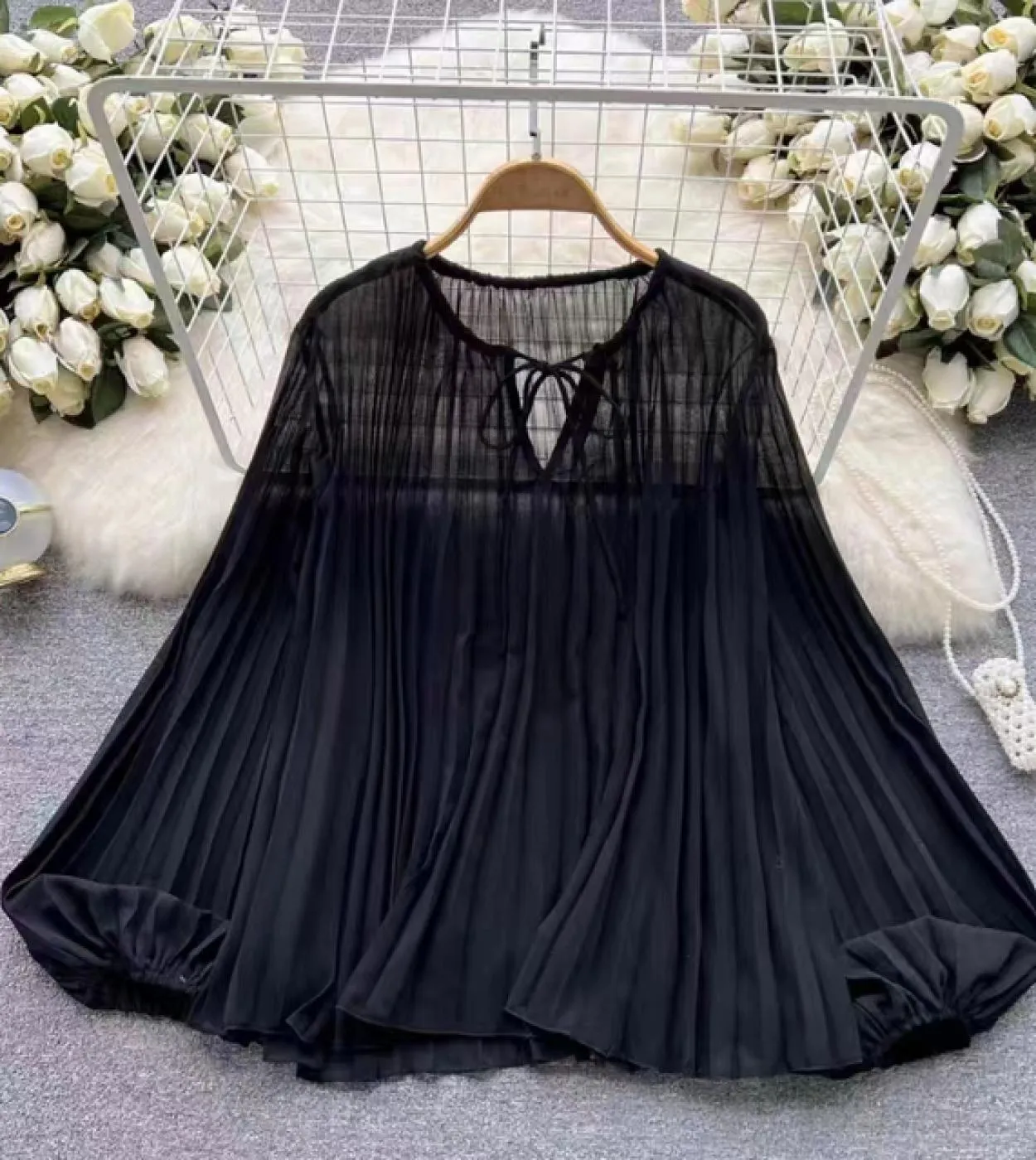 Elegante camicetta copricostume verde plissettata donna 2023 lanterna manica lunga camicie larghe donna estate top mujer panno d