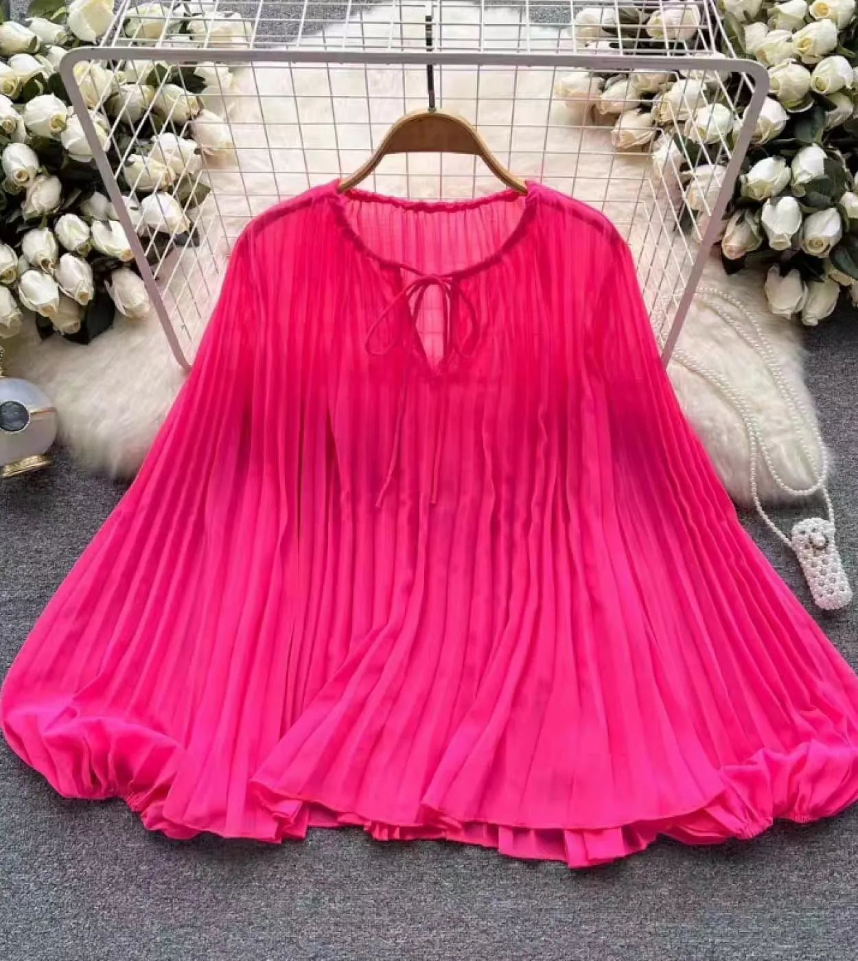 Elegante camicetta copricostume verde plissettata donna 2023 lanterna manica lunga camicie larghe donna estate top mujer panno d