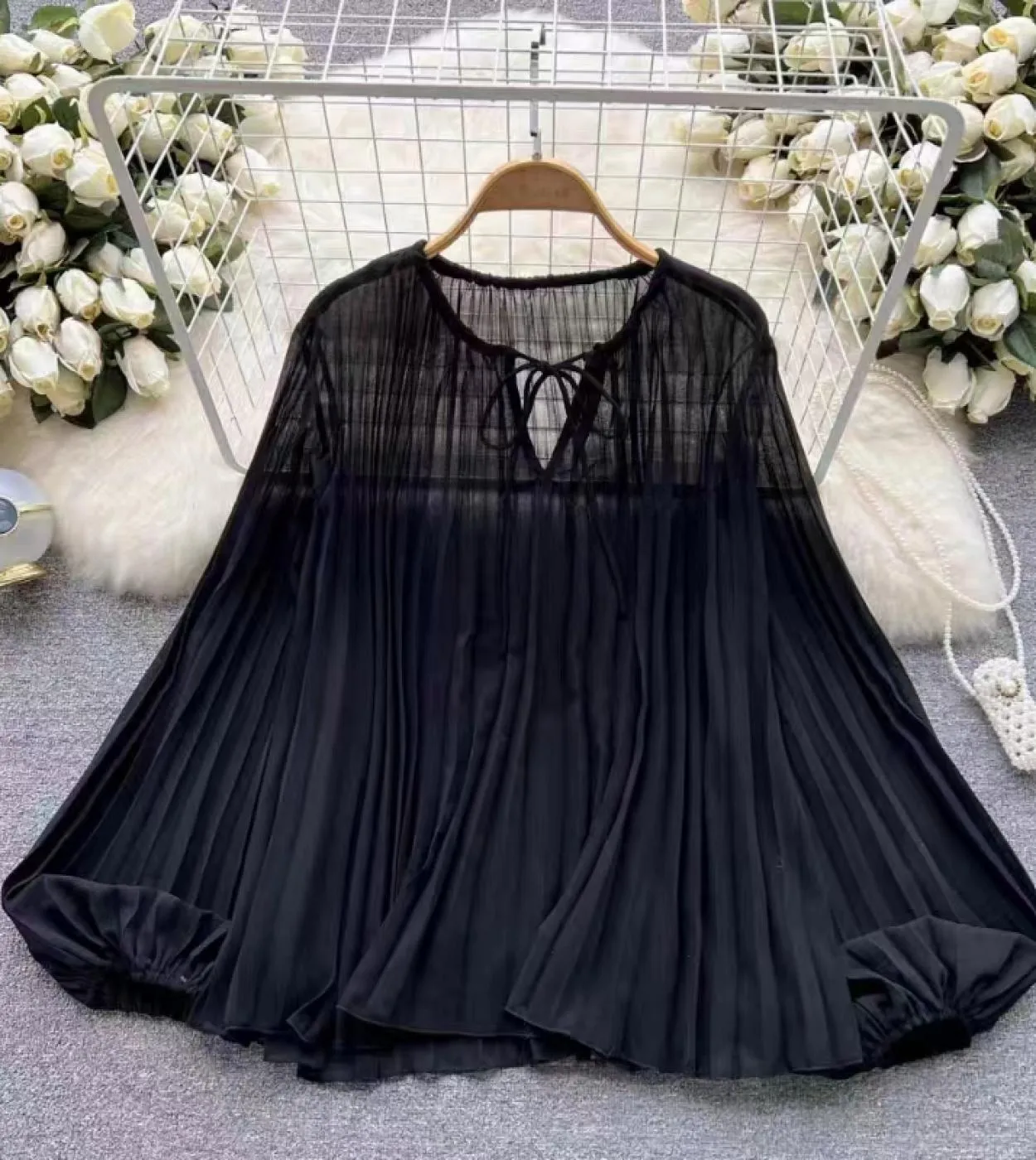 Elegante camicetta copricostume verde plissettata donna 2023 lanterna manica lunga camicie larghe donna estate top mujer panno d