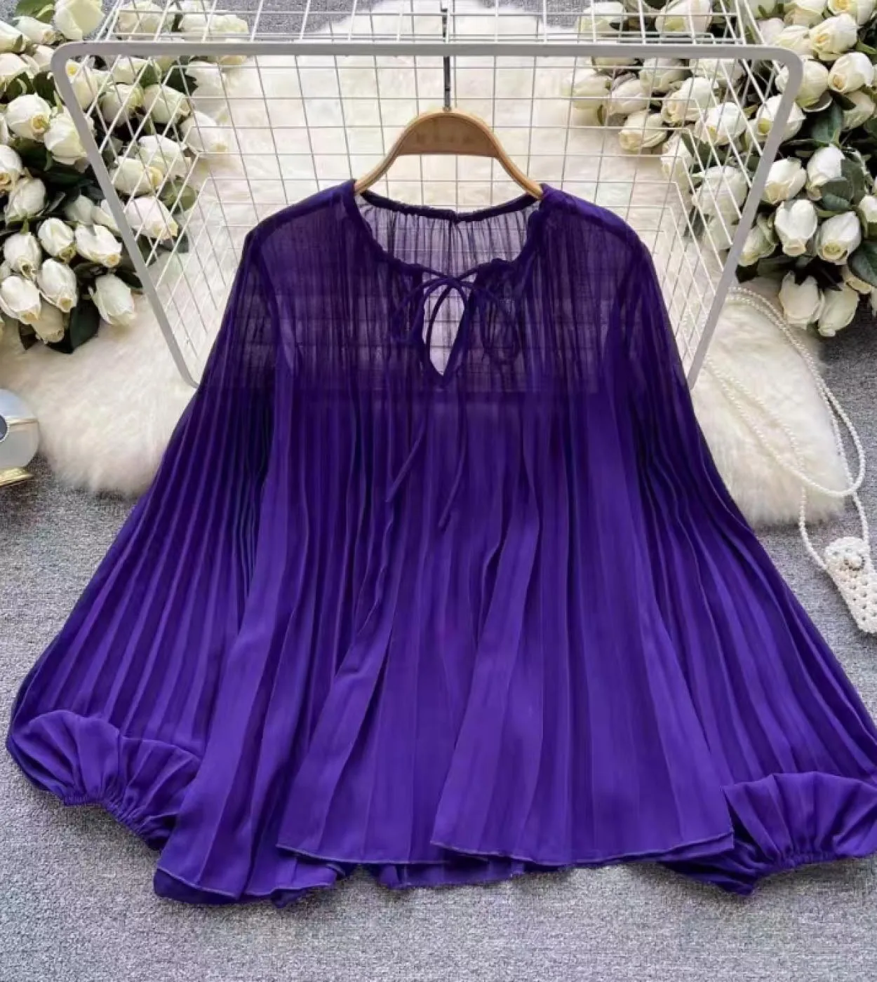 Elegante camicetta copricostume verde plissettata donna 2023 lanterna manica lunga camicie larghe donna estate top mujer panno d