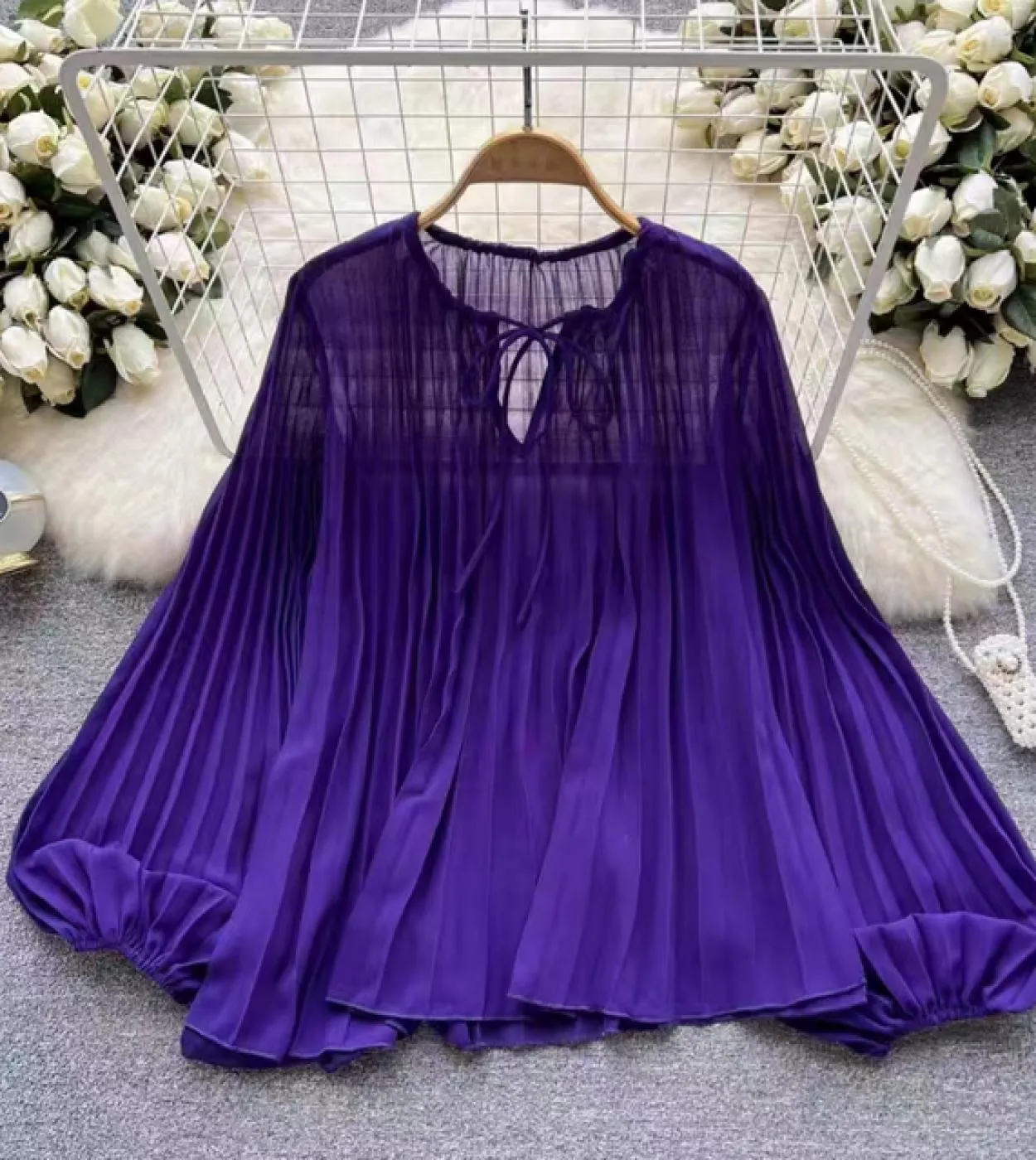 Elegante camicetta copricostume verde plissettata donna 2023 lanterna manica lunga camicie larghe donna estate top mujer panno d