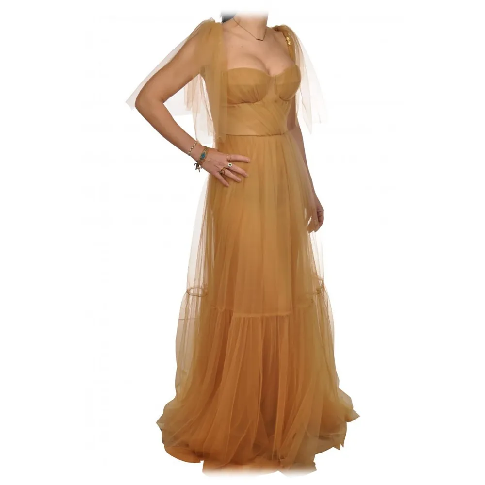 Elisabetta Franchi - Vestito in Tulle con Bustino - Caramello - Abito - Made in Italy - Luxury Exclusive Collection