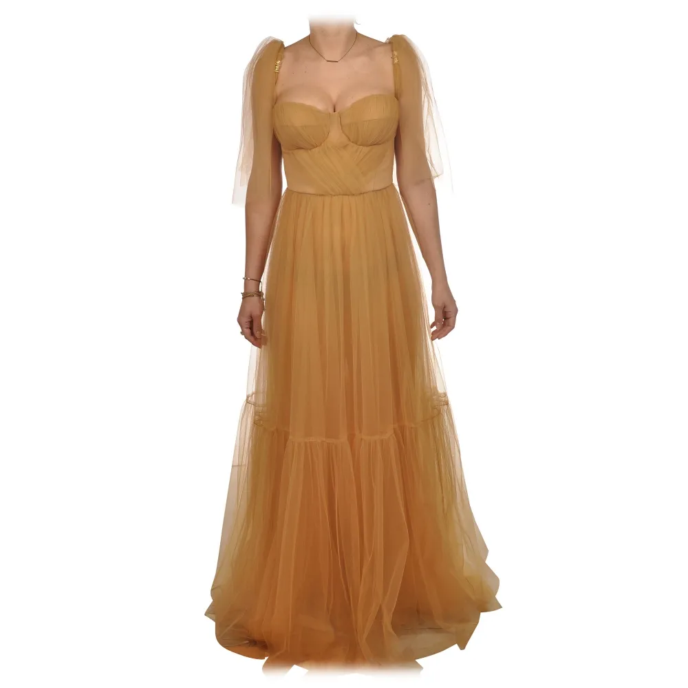 Elisabetta Franchi - Vestito in Tulle con Bustino - Caramello - Abito - Made in Italy - Luxury Exclusive Collection