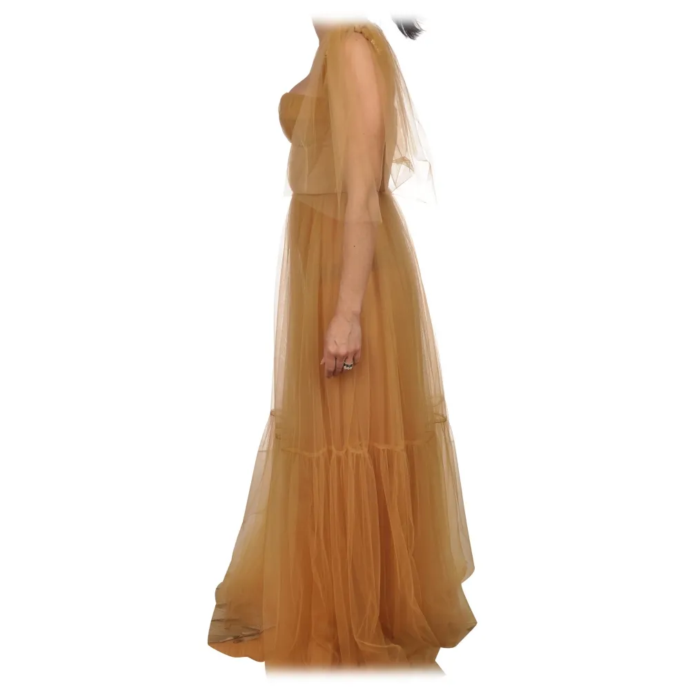 Elisabetta Franchi - Vestito in Tulle con Bustino - Caramello - Abito - Made in Italy - Luxury Exclusive Collection