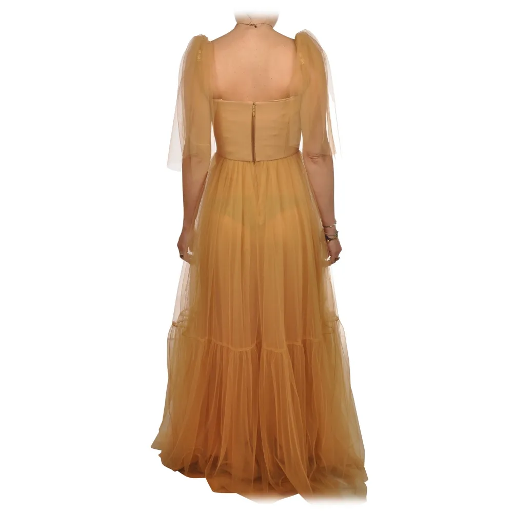 Elisabetta Franchi - Vestito in Tulle con Bustino - Caramello - Abito - Made in Italy - Luxury Exclusive Collection