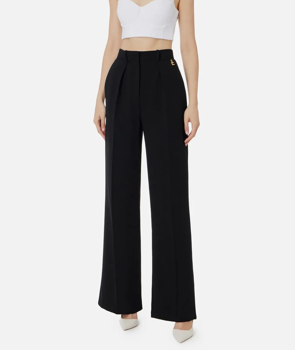 ELISABETTA FRANCHI--Pantalone dritto in crêpe fermo con pinces
