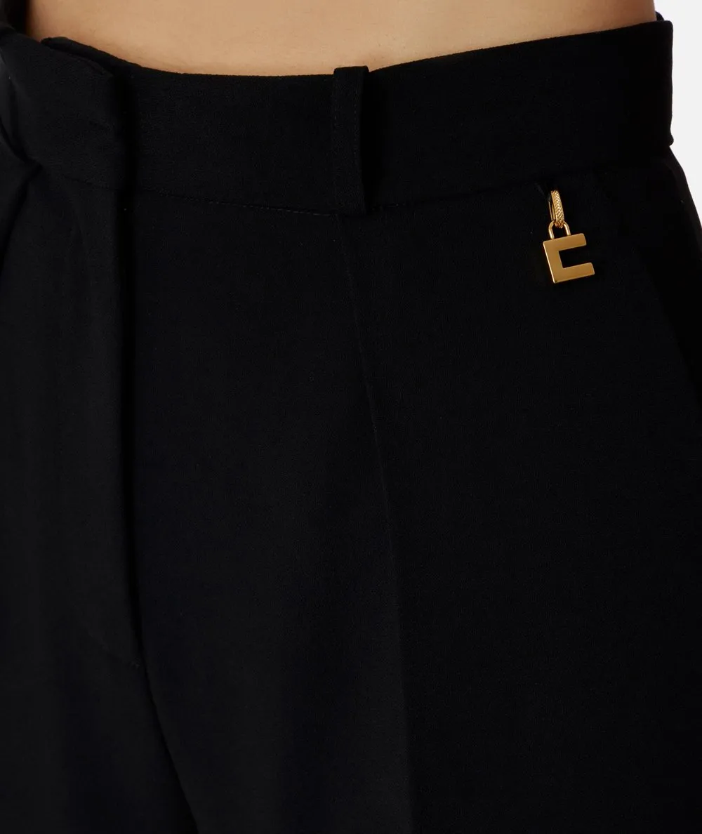 ELISABETTA FRANCHI--Pantalone dritto in crêpe fermo con pinces
