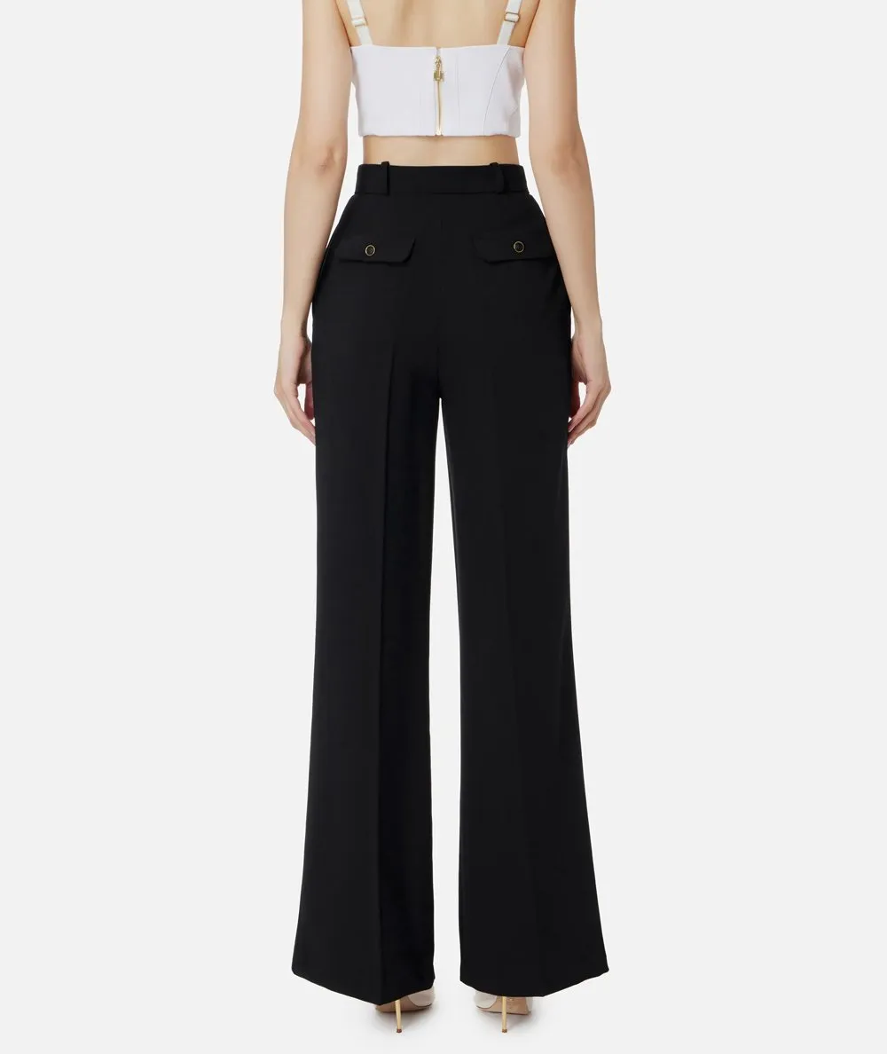 ELISABETTA FRANCHI--Pantalone dritto in crêpe fermo con pinces