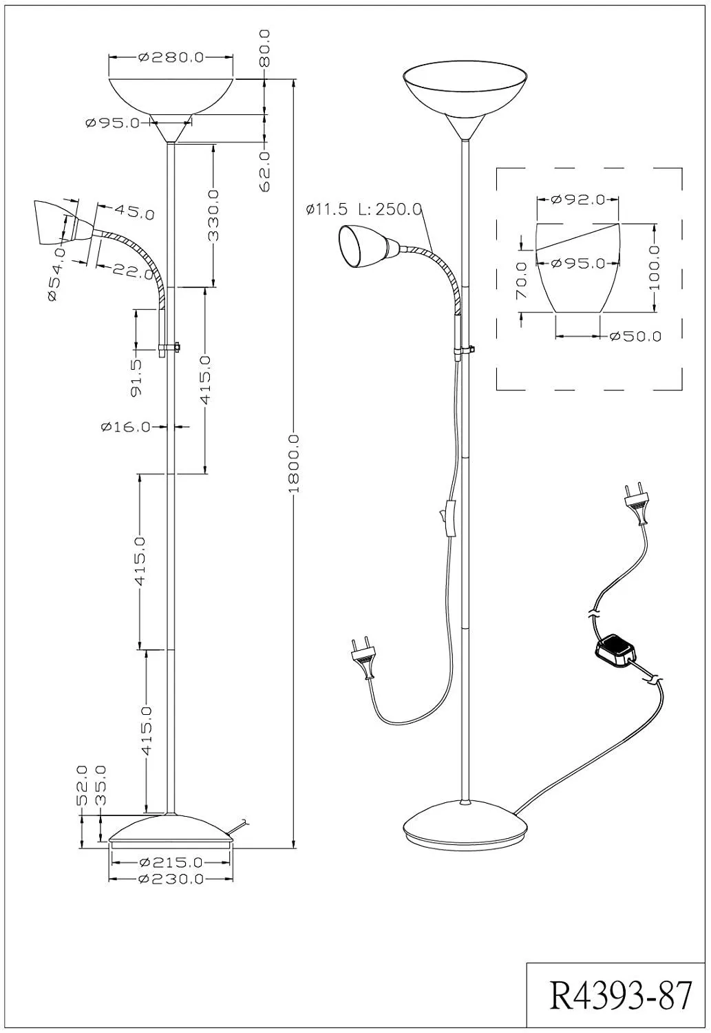 Erzvo Piantana Lampada da terra H.180 cm 