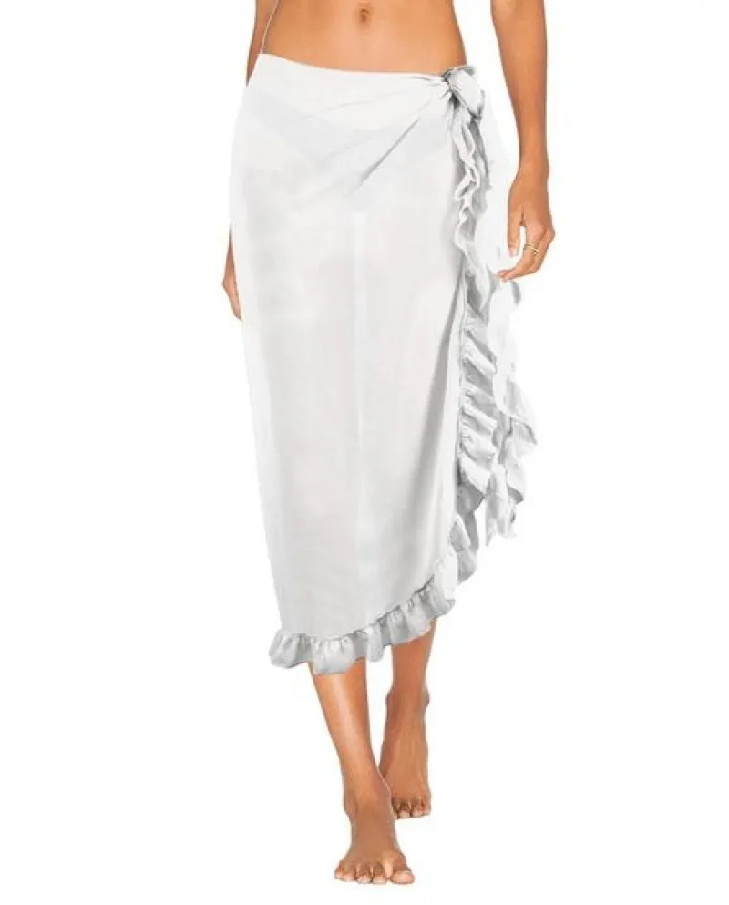 Estate Donna Tinta Unita Gonna Lunga Spiaggia Volant Sarong Wrap Bikini C