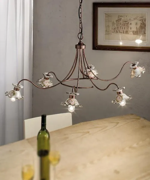 Ferroluce Milano C1125 LA Lampadario Rustico in Ceramica 6 Luci