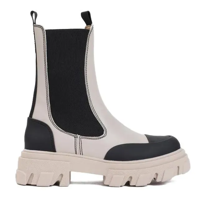 GANNI Cleated Mid Chelsea Taupe Recycled Leather Boots Neutrals 