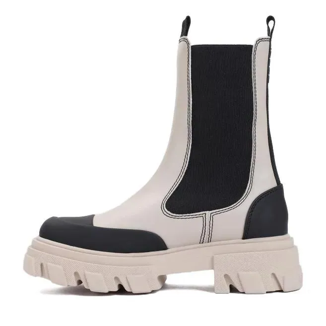 GANNI Cleated Mid Chelsea Taupe Recycled Leather Boots Neutrals 