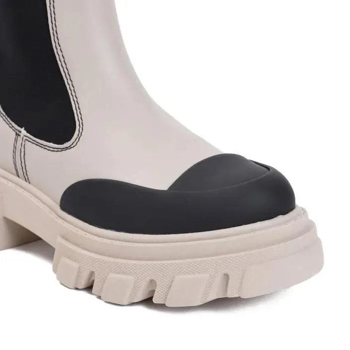GANNI Cleated Mid Chelsea Taupe Recycled Leather Boots Neutrals 