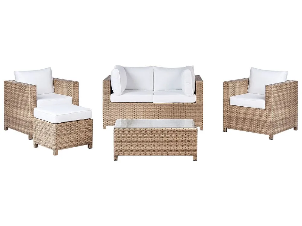 Garden Lounge Set with Table and Ottoman 4 Seater MILANO PE Rattan Off-White