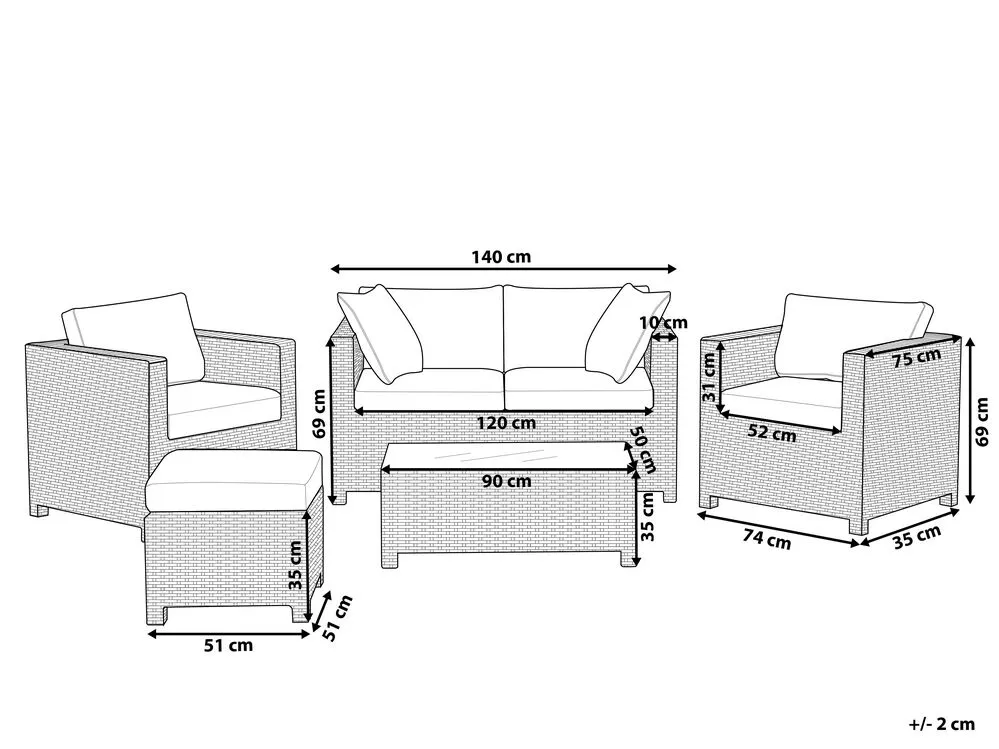 Garden Lounge Set with Table and Ottoman 4 Seater MILANO PE Rattan Off-White