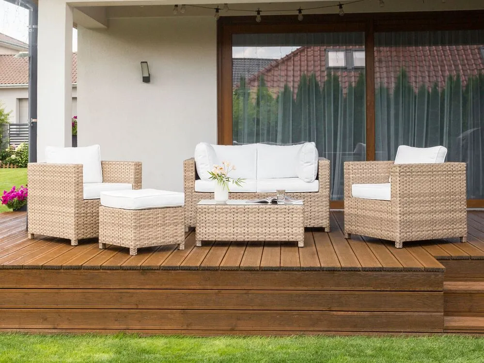 Garden Lounge Set with Table and Ottoman 4 Seater MILANO PE Rattan Off-White