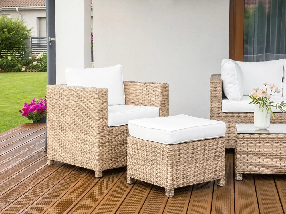Garden Lounge Set with Table and Ottoman 4 Seater MILANO PE Rattan Off-White