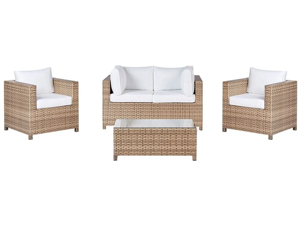 Garden Lounge Set with Table and Ottoman 4 Seater MILANO PE Rattan Off-White
