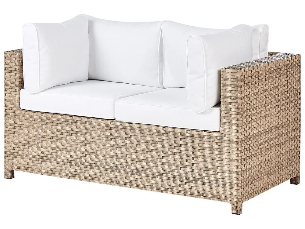 Garden Lounge Set with Table and Ottoman 4 Seater MILANO PE Rattan Off-White