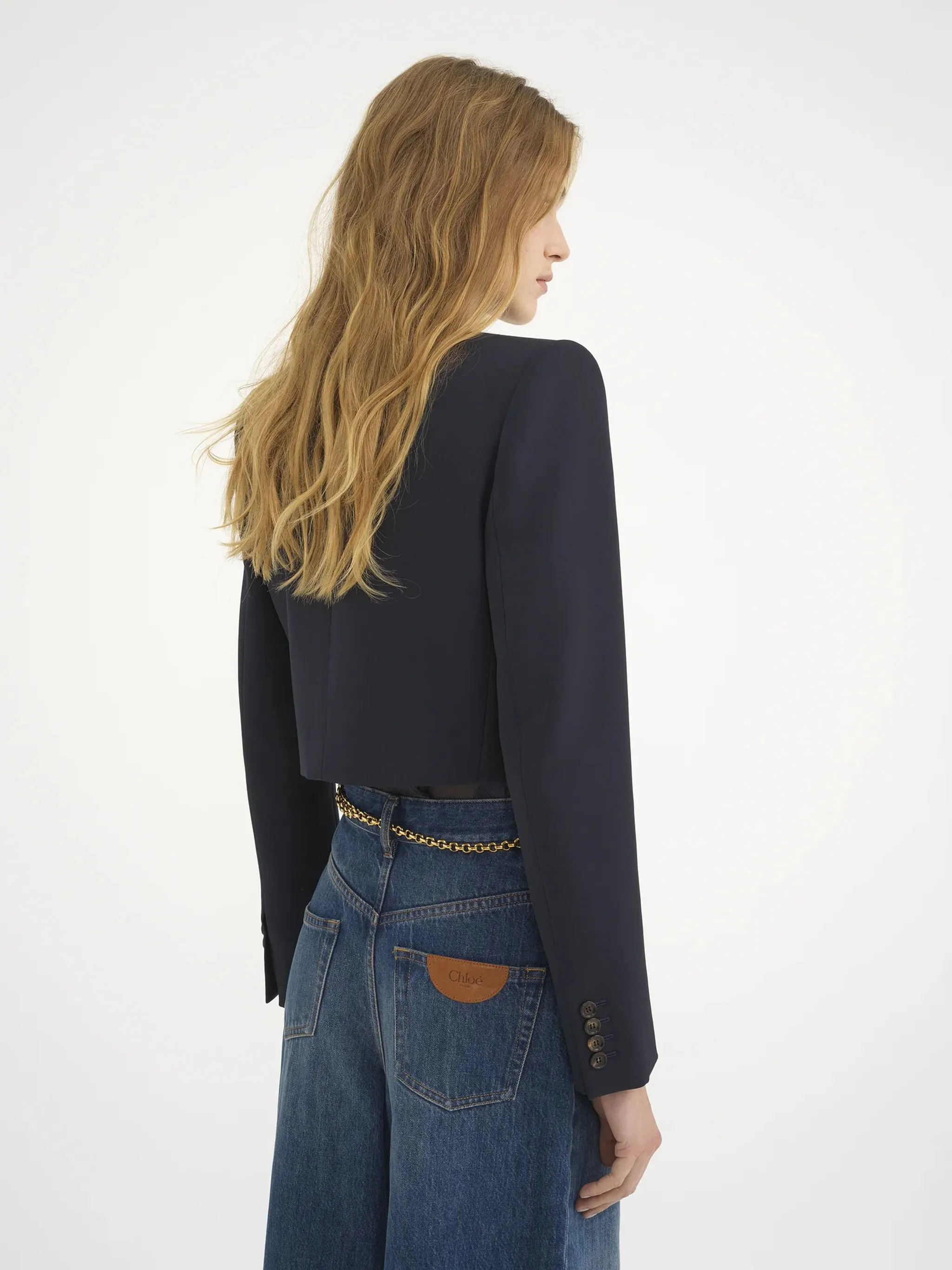 Giacca Spencer corta in lana grain de poudre