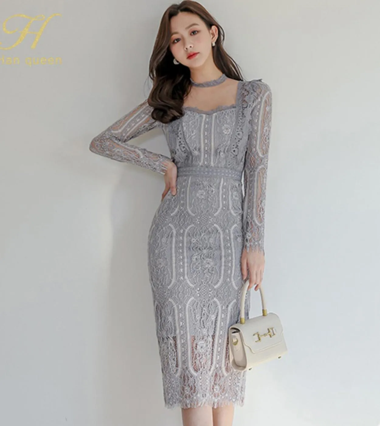 H Han Queen New Spring Abito a tubino in pizzo Donna Scava fuori Guaina Abiti aderenti Abiti eleganti da festa da lavoro Ol Abit