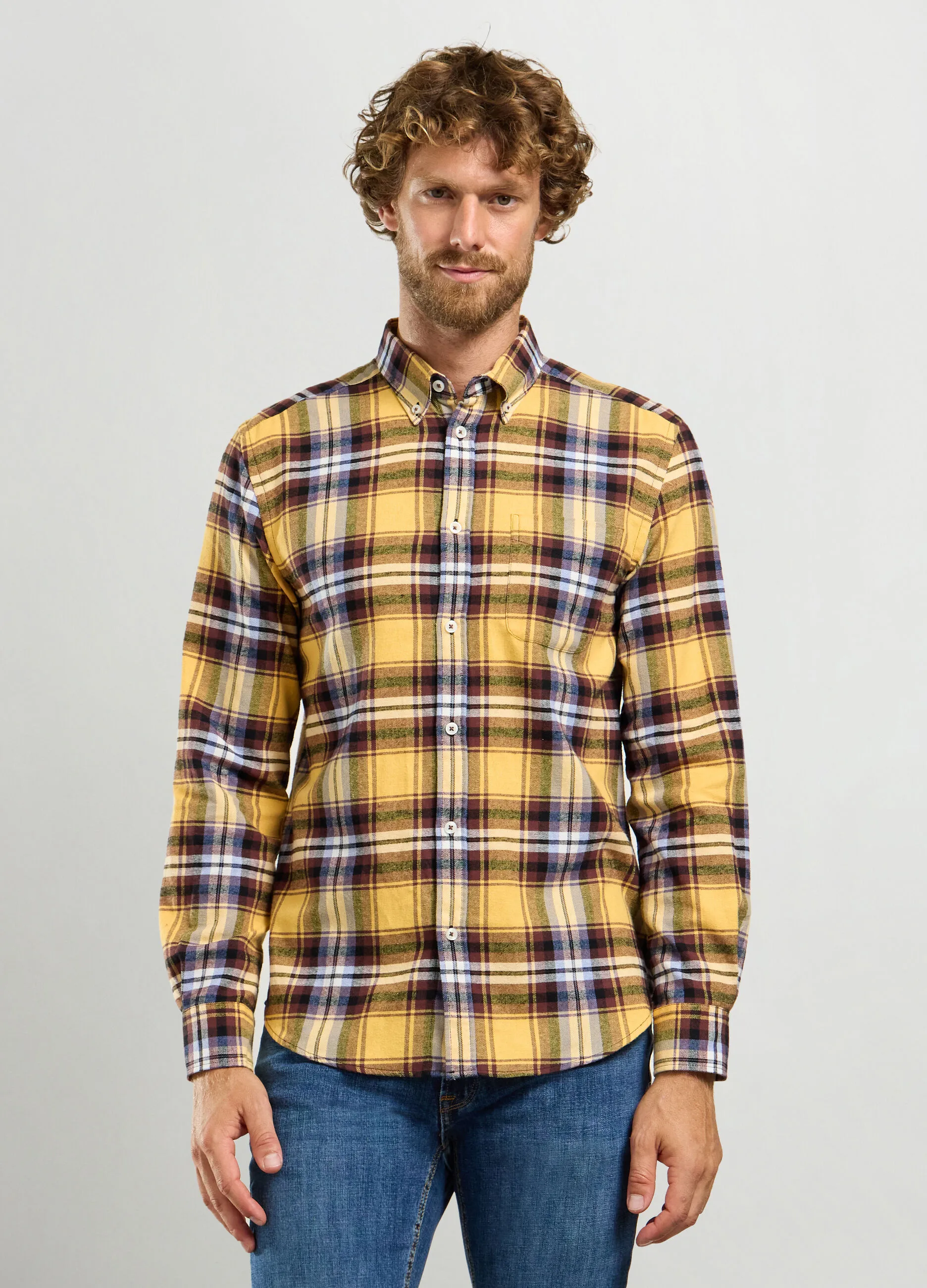 J. HART & BROS  Camicia regular fit con colletto button down in flanella uomo