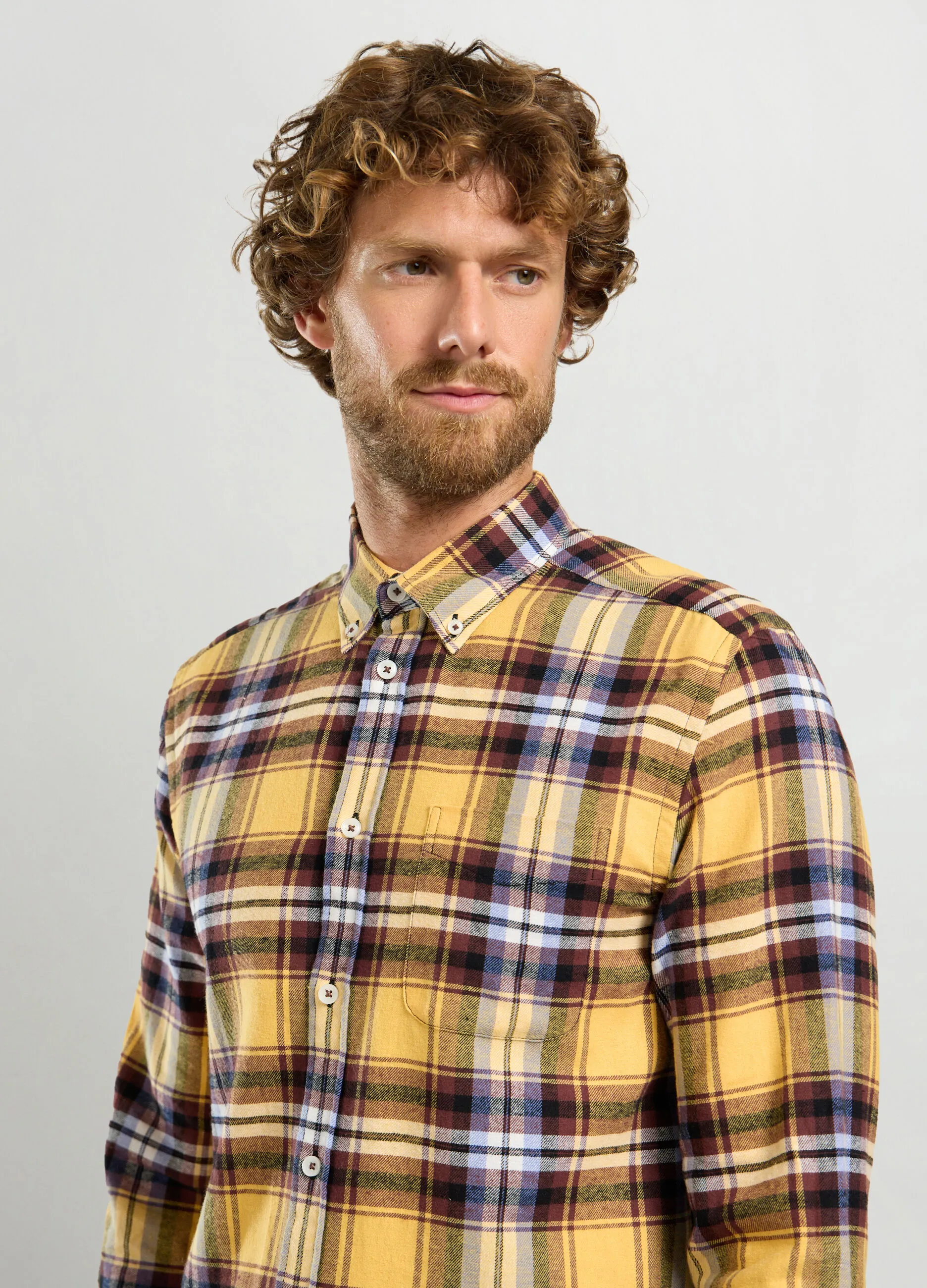 J. HART & BROS  Camicia regular fit con colletto button down in flanella uomo