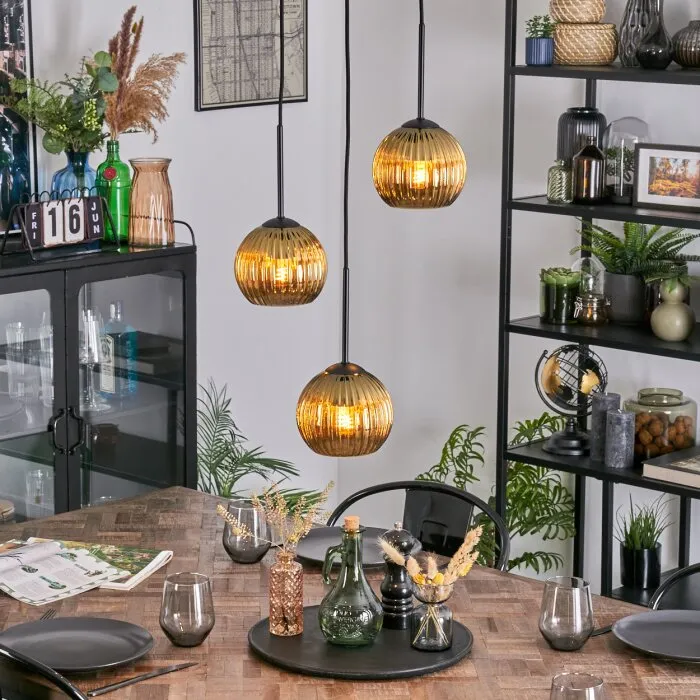 Koyoto Lampadario a sospensione, Lampada a sfera, Lampada a sospensione a cluster Oro, 3-Luci