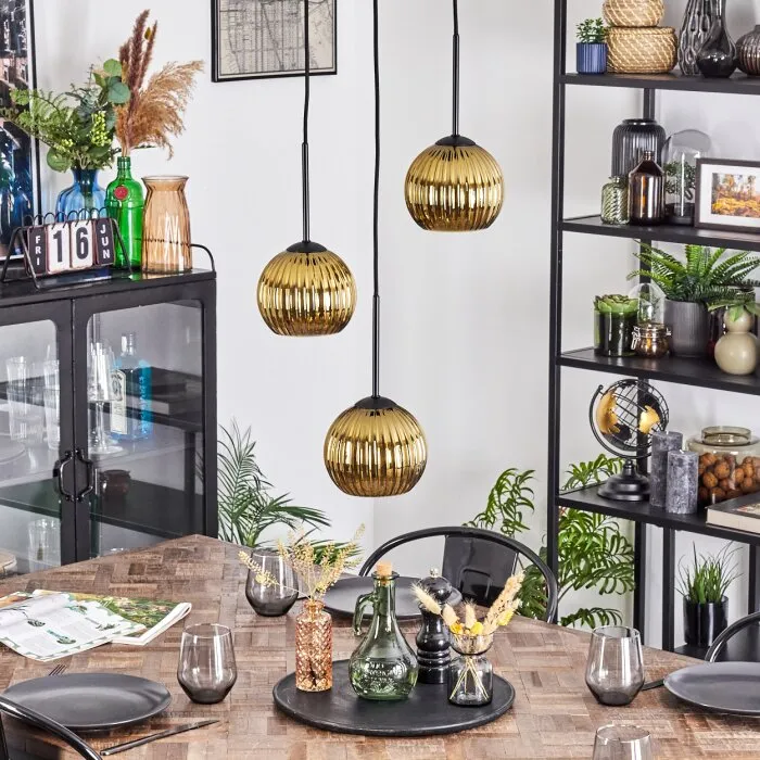 Koyoto Lampadario a sospensione, Lampada a sfera, Lampada a sospensione a cluster Oro, 3-Luci