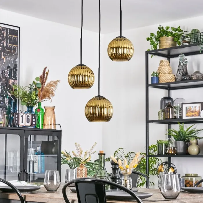 Koyoto Lampadario a sospensione, Lampada a sfera, Lampada a sospensione a cluster Oro, 3-Luci