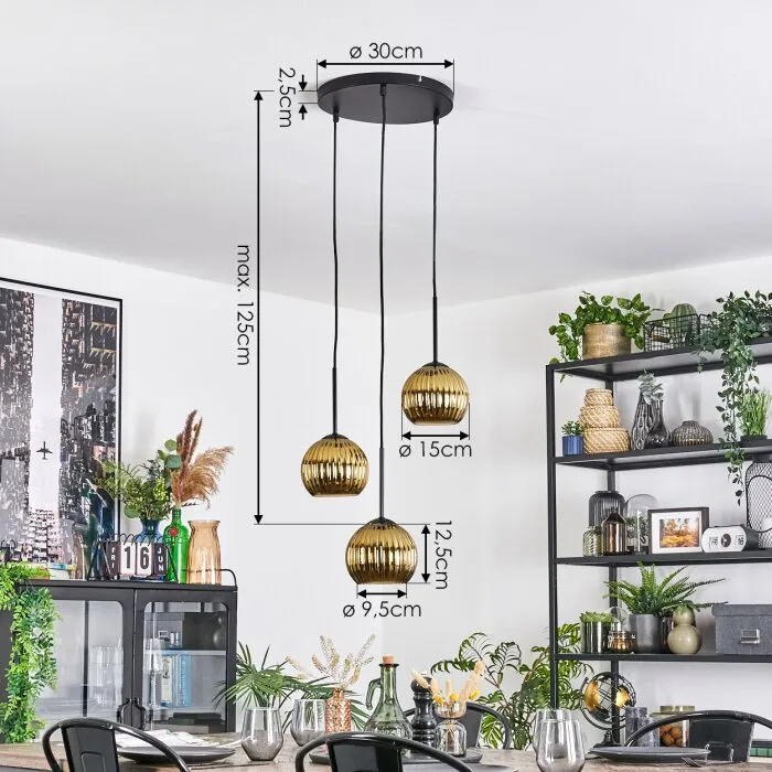 Koyoto Lampadario a sospensione, Lampada a sfera, Lampada a sospensione a cluster Oro, 3-Luci