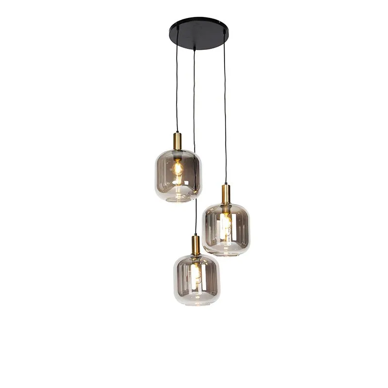 Lampada a sospensione di design nera con oro con vetro fumé 3 luci - Zuzanna