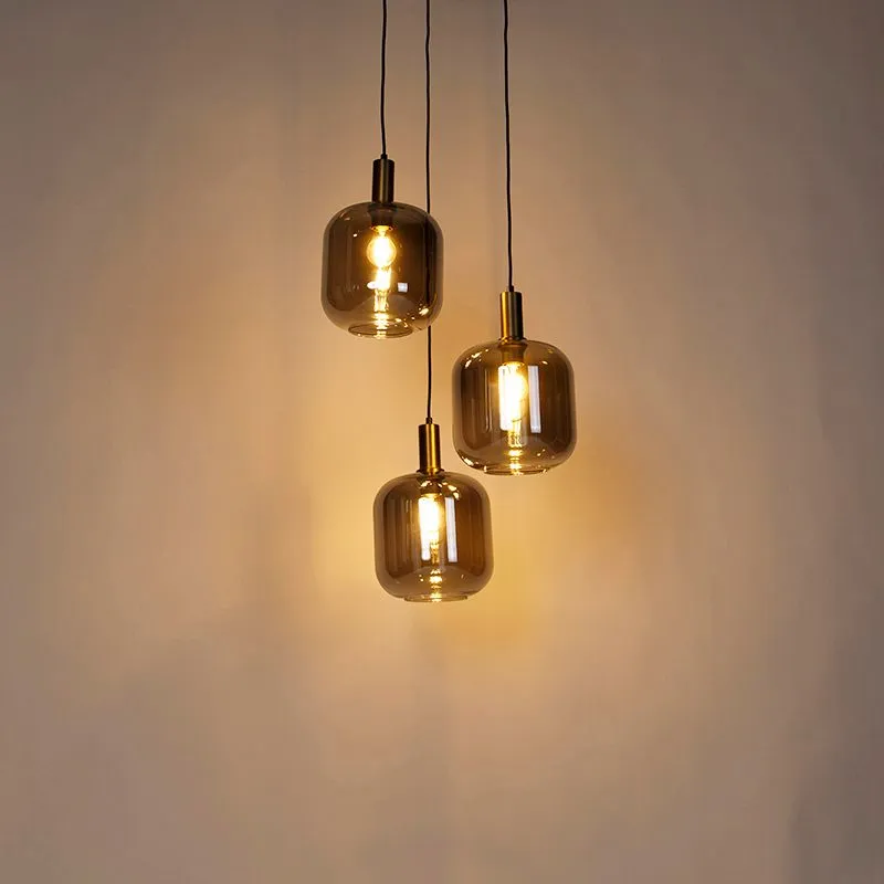 Lampada a sospensione di design nera con oro con vetro fumé 3 luci - Zuzanna