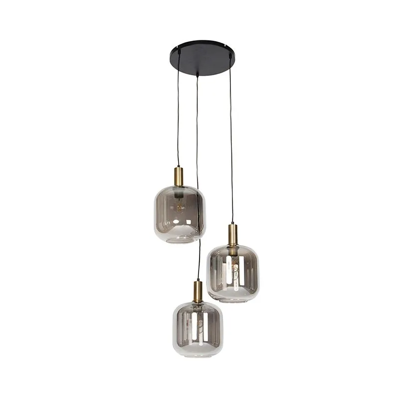 Lampada a sospensione di design nera con oro con vetro fumé 3 luci - Zuzanna