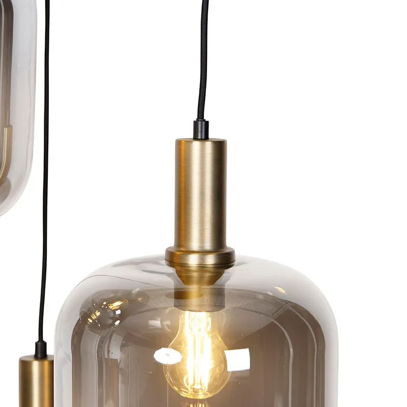 Lampada a sospensione di design nera con oro con vetro fumé 3 luci - Zuzanna