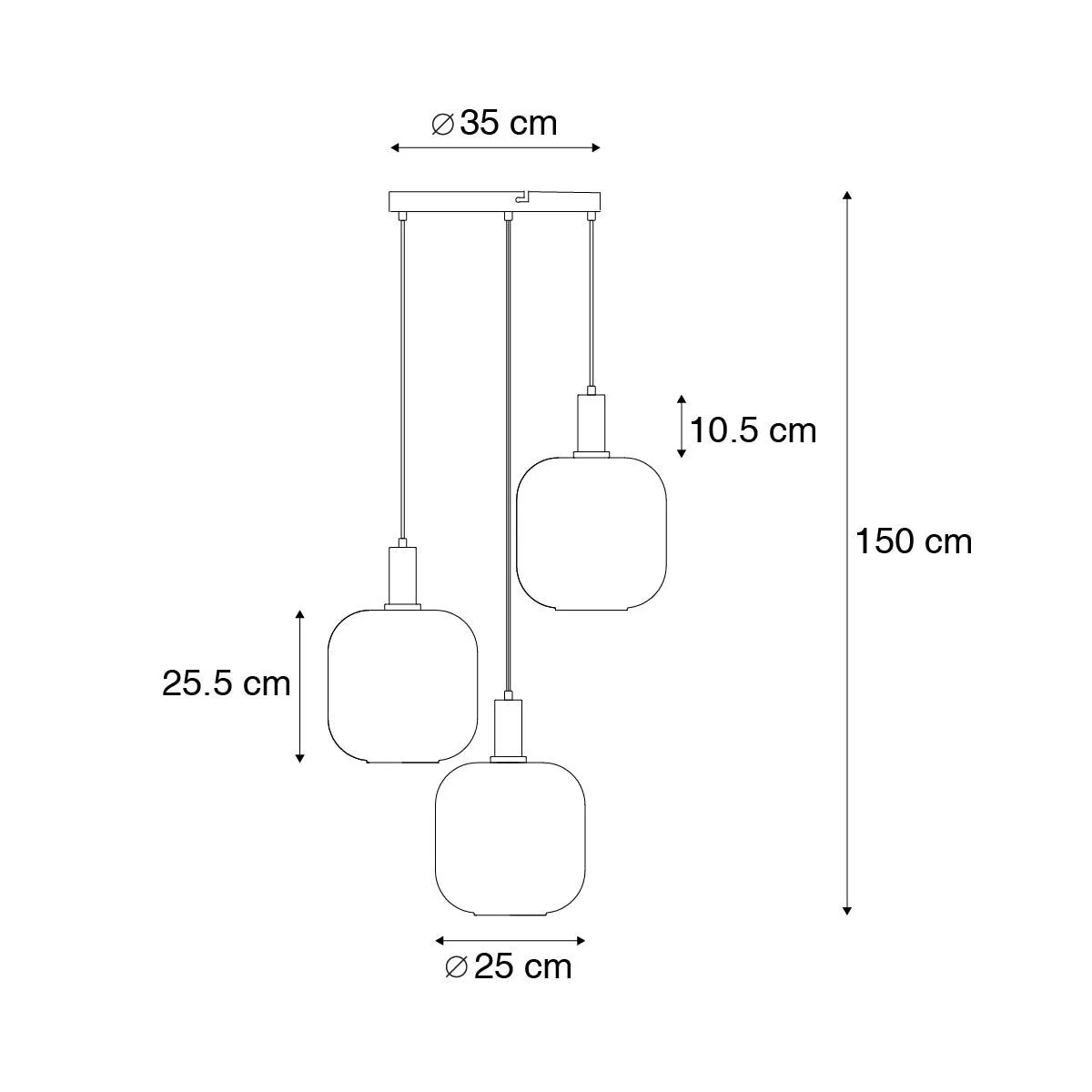 Lampada a sospensione di design nera con oro con vetro fumé 3 luci - Zuzanna