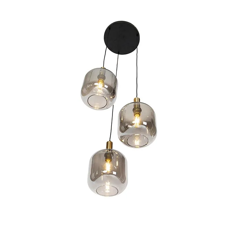 Lampada a sospensione di design nera con oro con vetro fumé 3 luci - Zuzanna