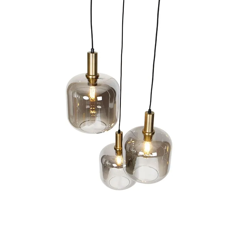 Lampada a sospensione di design nera con oro con vetro fumé 3 luci - Zuzanna