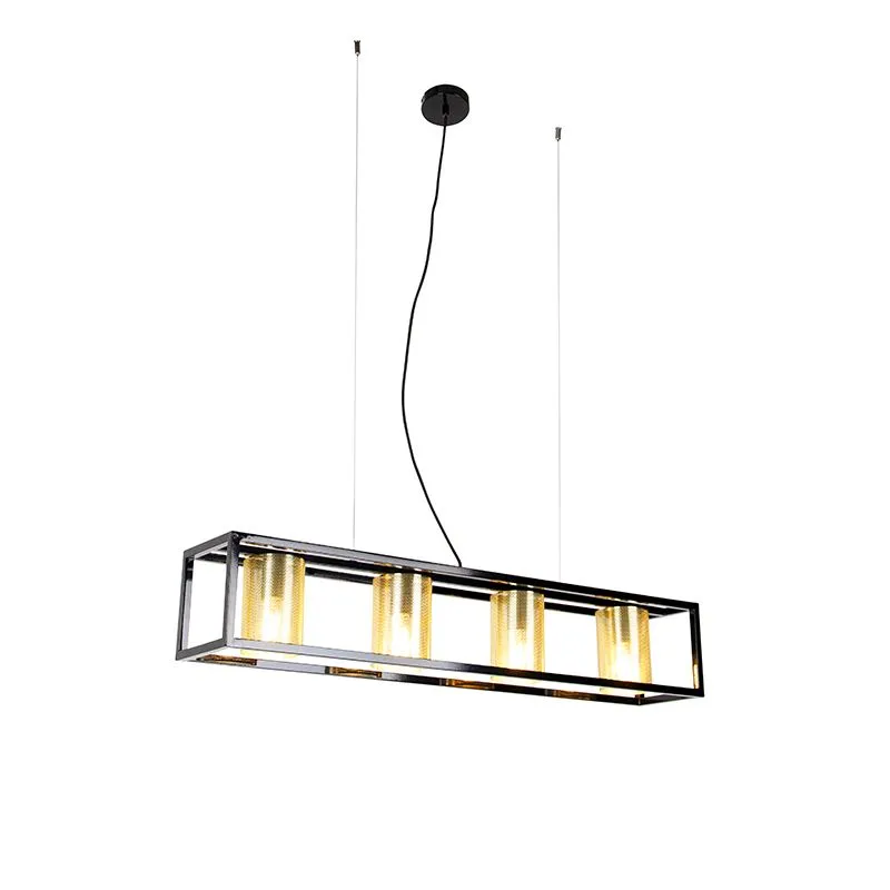 Lampada a sospensione industriale nera con 4 luci oro - Cage Tess