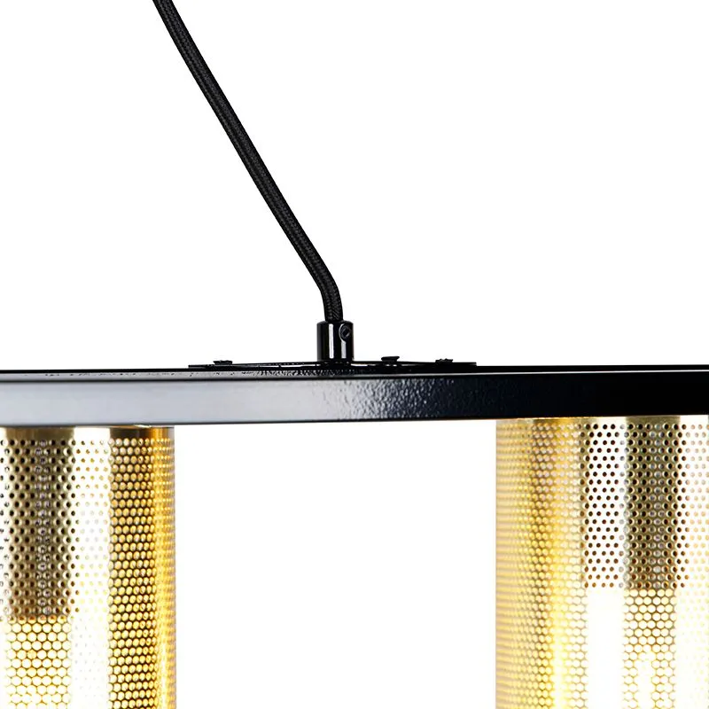 Lampada a sospensione industriale nera con 4 luci oro - Cage Tess
