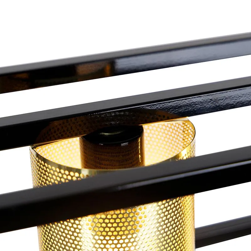 Lampada a sospensione industriale nera con 4 luci oro - Cage Tess