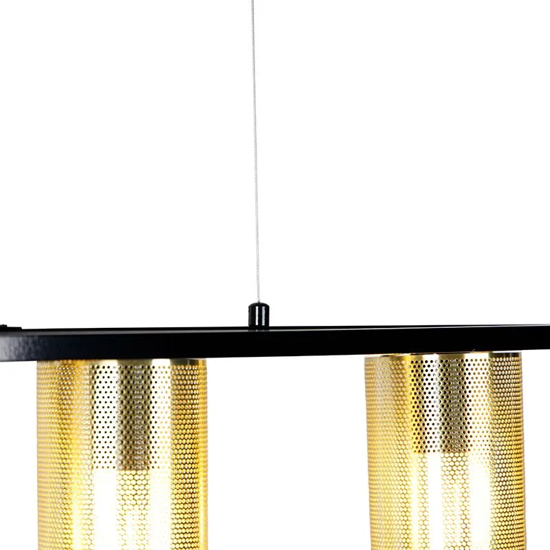 Lampada a sospensione industriale nera con 4 luci oro - Cage Tess