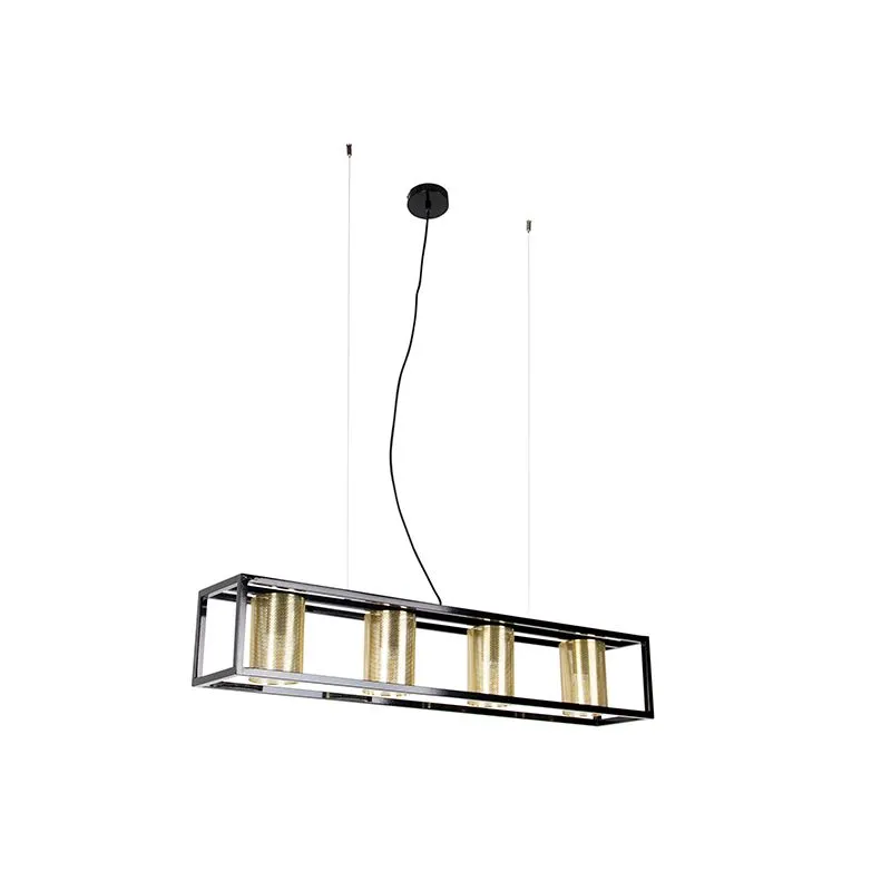 Lampada a sospensione industriale nera con 4 luci oro - Cage Tess