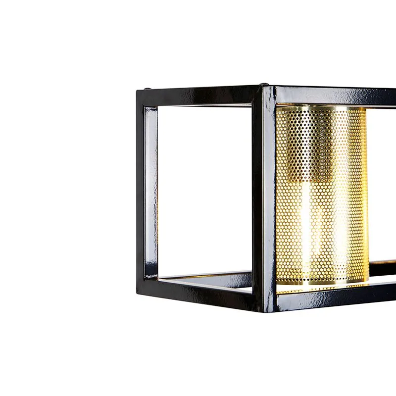 Lampada a sospensione industriale nera con 4 luci oro - Cage Tess