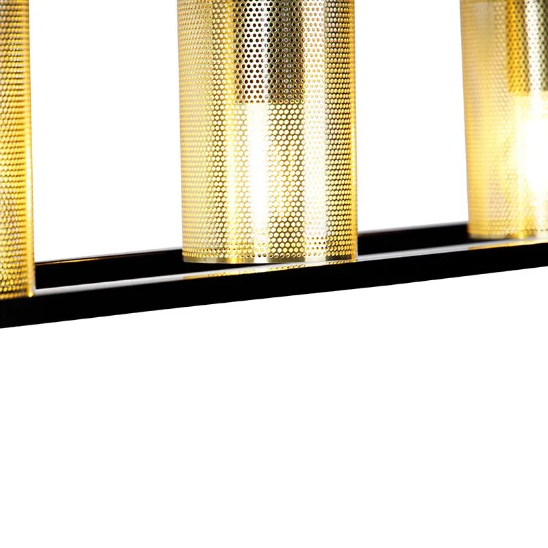 Lampada a sospensione industriale nera con 4 luci oro - Cage Tess