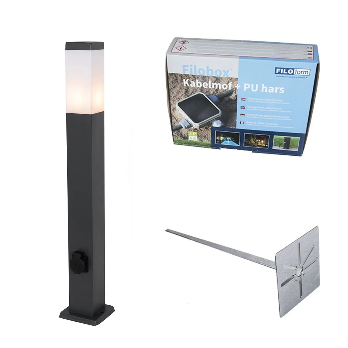 Lampada da esterno grigio scuro 80 cm con presa IP44 - Malios