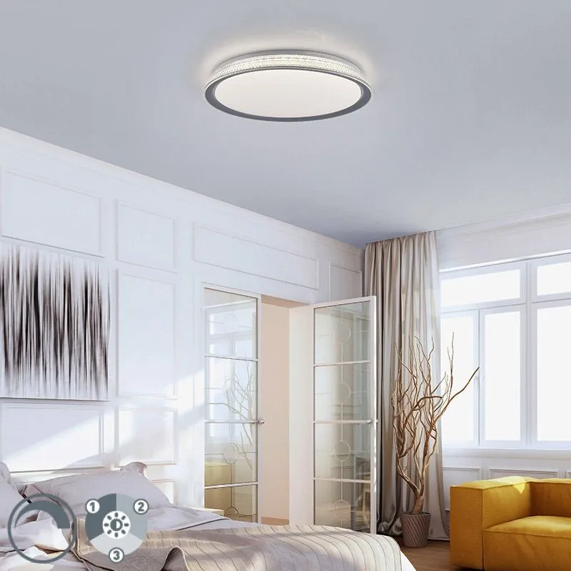 Lampada da soffitto argento 51 cm con LED dimmerabile a 3 fasi - Wendy