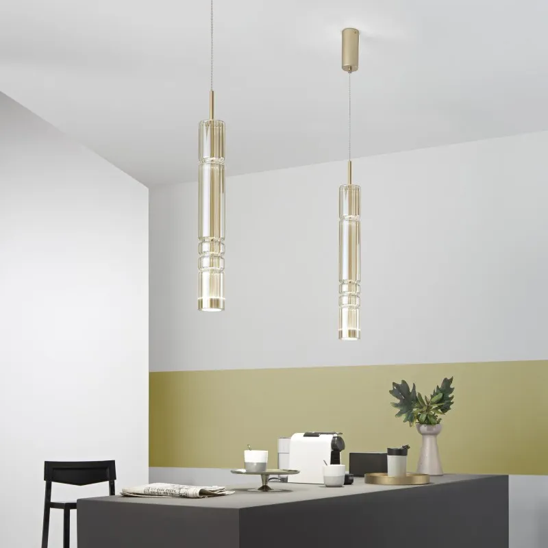 Lampadario Tubolare in Vetro Led 3000K Ambra