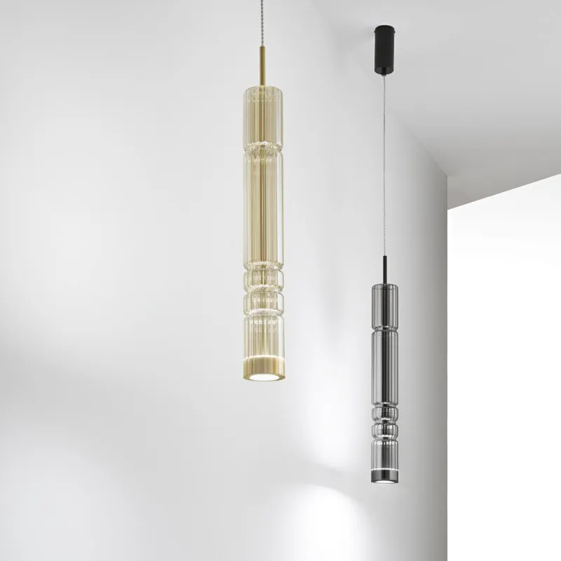 Lampadario Tubolare in Vetro Led 3000K Ambra